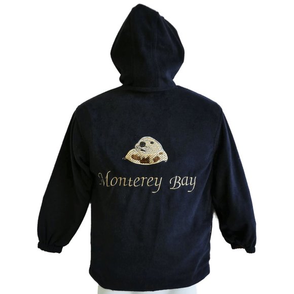 Sea Otter Monterey Bay California Reversible Nylon Fleece Jacket Hood Souvenir - Picture 1 of 10